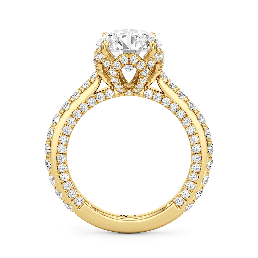 The Chrysler Pavé Ring with Round Cut Diamond in 14KT Yellow Gold view 2

