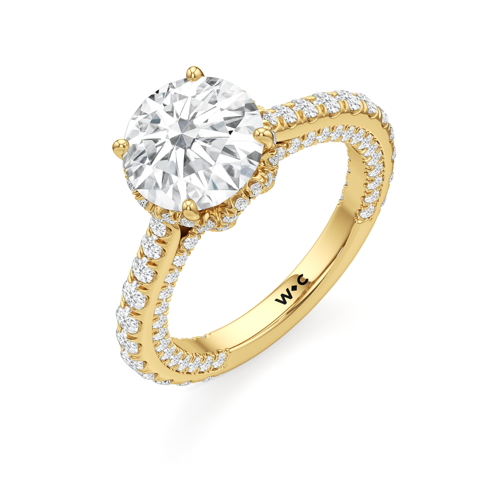 The Chrysler Pavé Ring with Round Cut Diamond in 14KT Yellow Gold view 3
