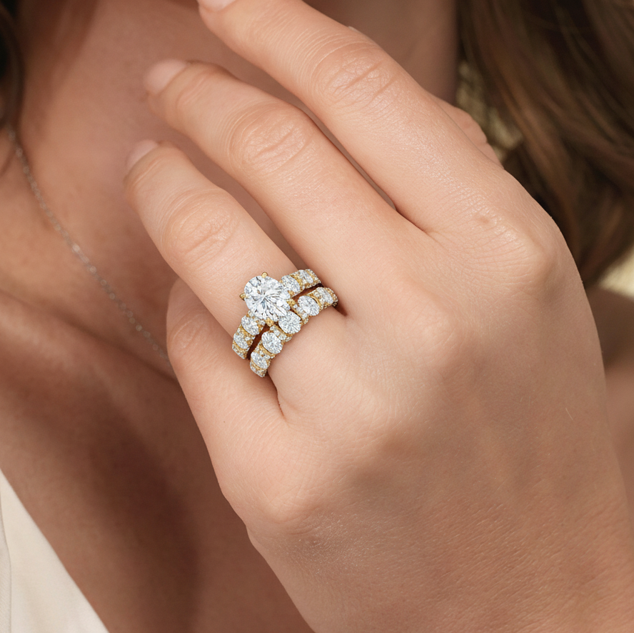 Premium The Fulton Oval Anniversary Ring (E+ VS+) with Platinum / Lab / 2 7/8 Cut Diamond in 14KT Platinum / Lab / 2 7/8 view 7
