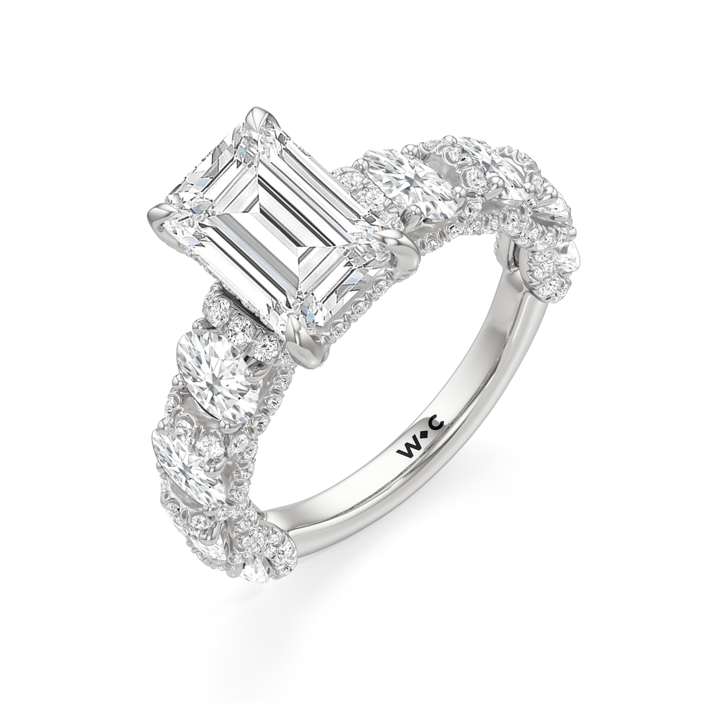The Fulton Oval Ring with Emerald Cut Diamond in 14KT Platinum view 6
