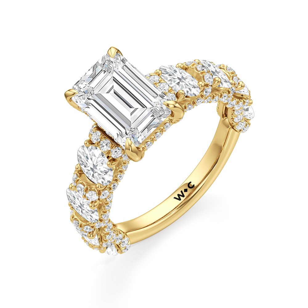 The Fulton Oval Ring with Emerald Cut Diamond in 14KT Yellow Gold view 3
