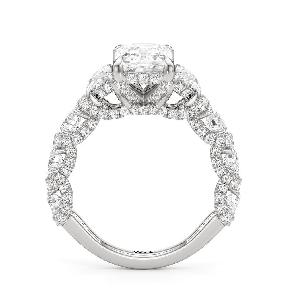 Emerald Cut The Fulton Three Stone Half Moon Ring with Lab Grown Diamond in 14KT Platinum view 5
