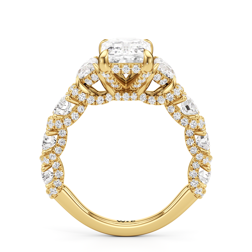 Emerald Cut The Fulton Three Stone Half Moon Ring with Lab Grown Diamond in 14KT Yellow Gold view 5
