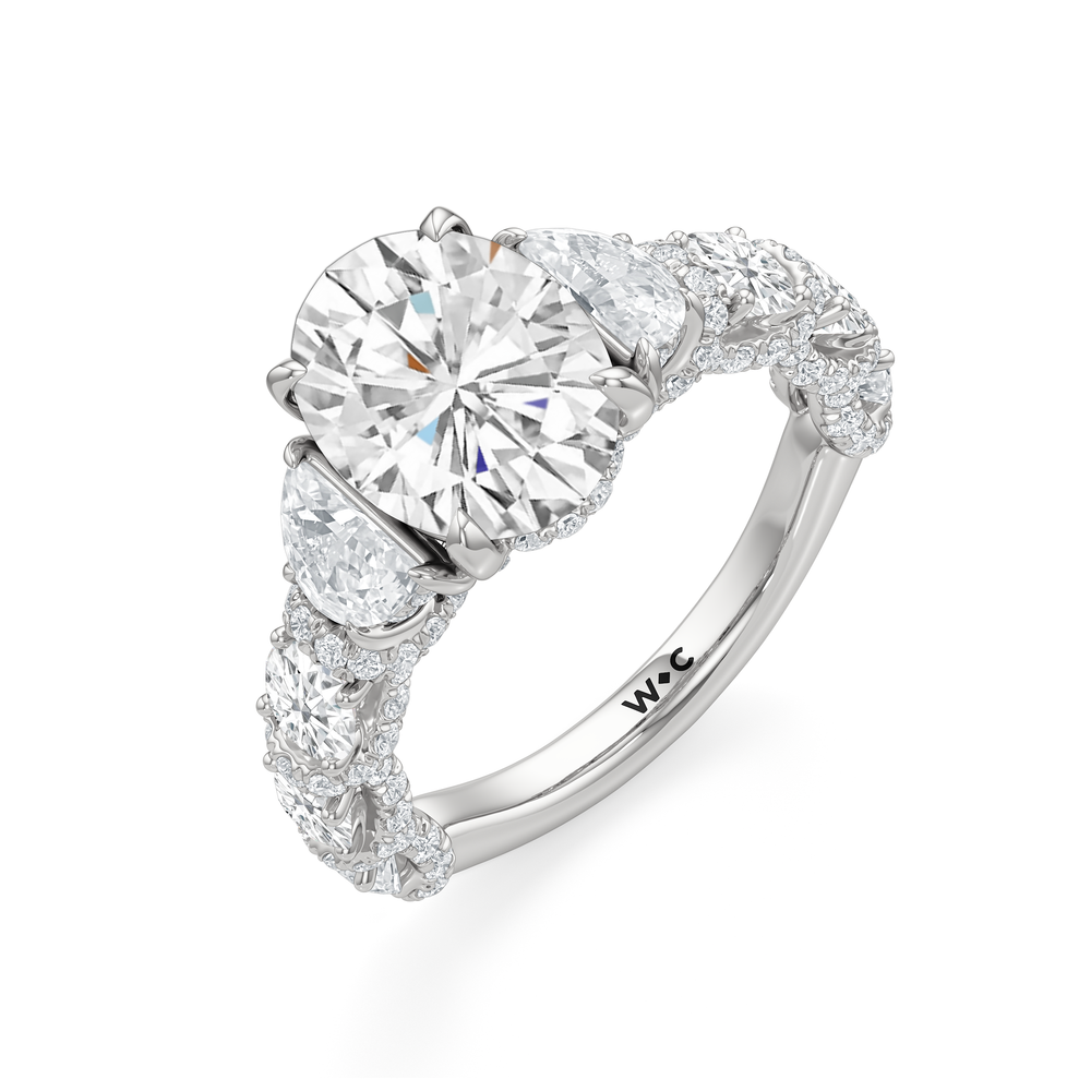 Oval Cut The Fulton Three Stone Half Moon Ring with Lab Grown Diamond in 14KT Platinum view 6
