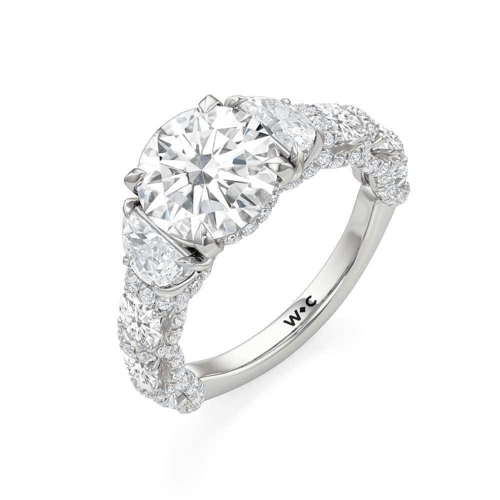 Round Cut The Fulton Three Stone Half Moon Ring with Lab Grown Diamond in 14KT Platinum view 6
