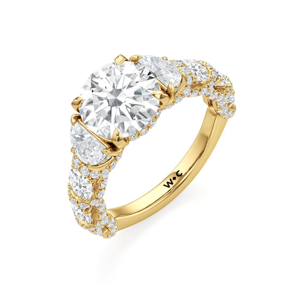 Round Cut The Fulton Three Stone Half Moon Ring with Lab Grown Diamond in 14KT Yellow Gold view 6
