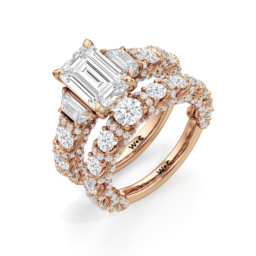 The Fulton Three Stone Trapezoid Diamond Wedding Band with 18KT Rose Gold Cut Diamond in 14KT Rose Gold view 5
