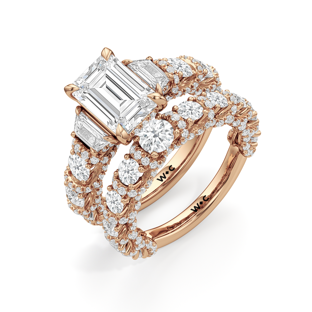 Radiant Cut The Fulton Three Stone Trapezoid Ring with Lab Grown Diamond in 14KT Rose Gold view 8
