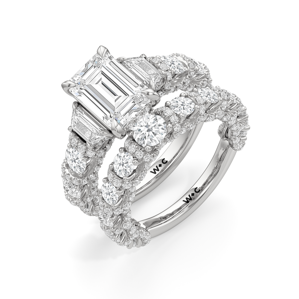 The Fulton Three Stone Trapezoid Diamond Wedding Band with Platinum Cut Diamond in 14KT Platinum view 5
