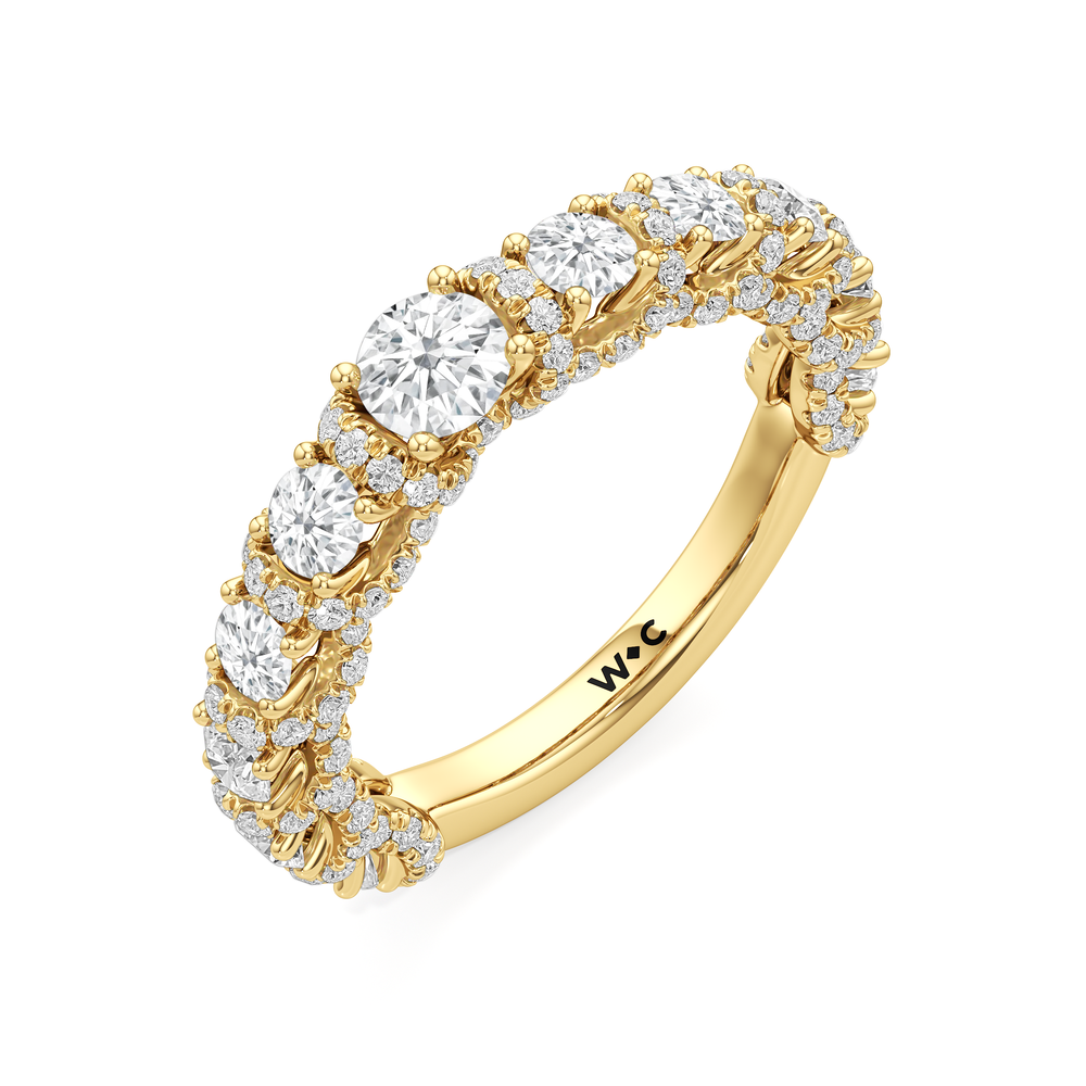 The Fulton Three Stone Trapezoid Diamond Wedding Band with 18KT Yellow Gold Cut Diamond in 14KT Yellow Gold view 4
