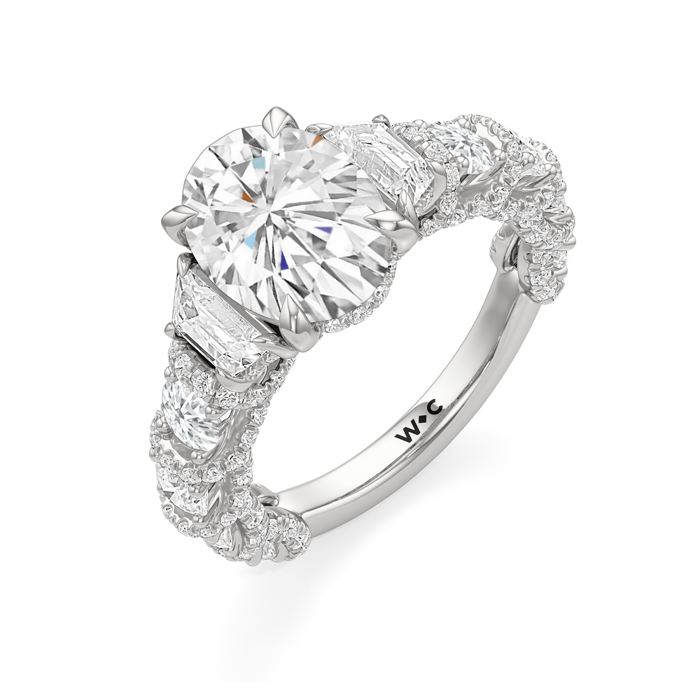 Oval Cut The Fulton Three Stone Trapezoid Ring with Lab Grown Diamond in 14KT Platinum view 7

