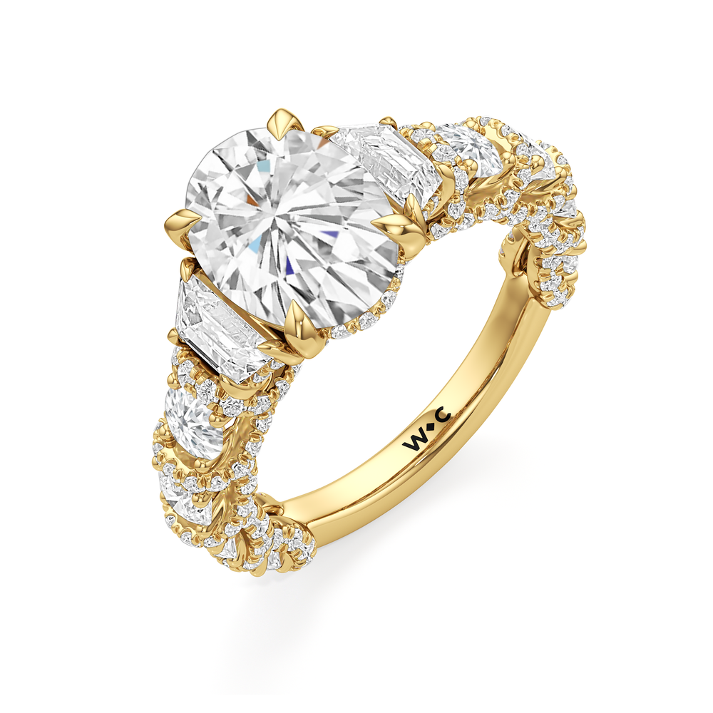 Oval Cut The Fulton Three Stone Trapezoid Ring with Lab Grown Diamond in 14KT Yellow Gold view 7
