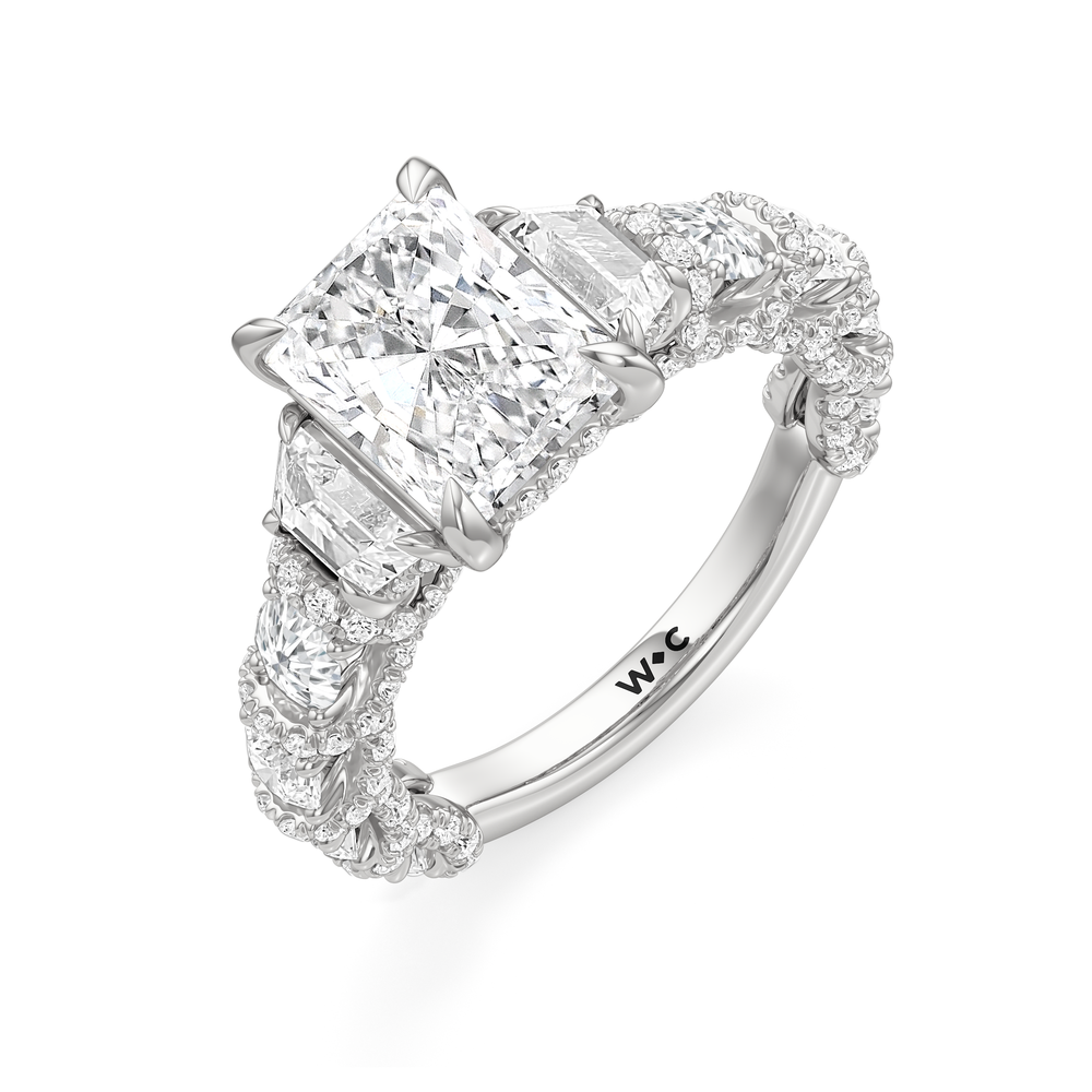 Radiant Cut The Fulton Three Stone Trapezoid Ring with Lab Grown Diamond in 14KT Platinum view 7
