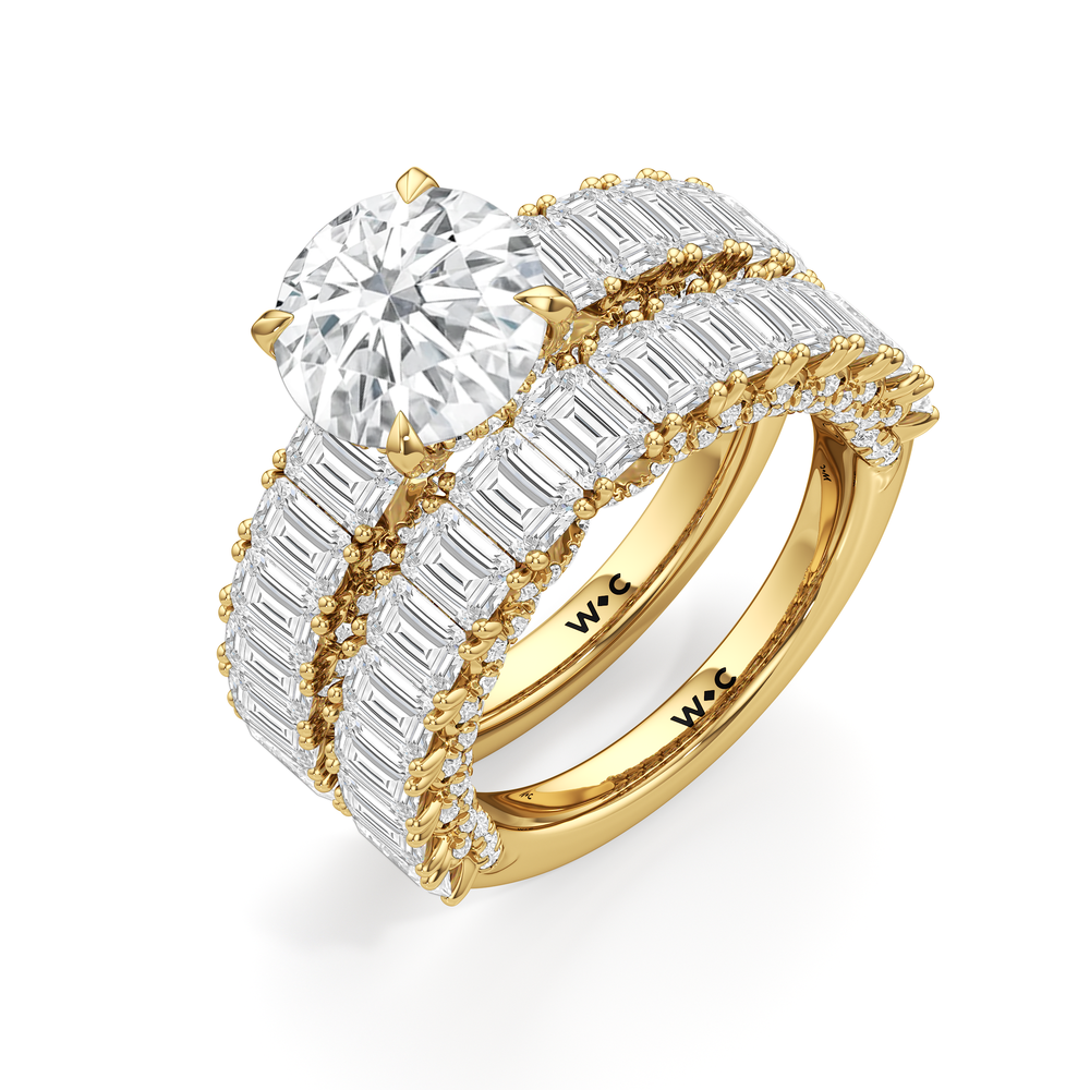 The Roosevelt Emerald Diamond Wedding Band with 18KT Yellow Gold Cut Diamond in 14KT Yellow Gold view 4
