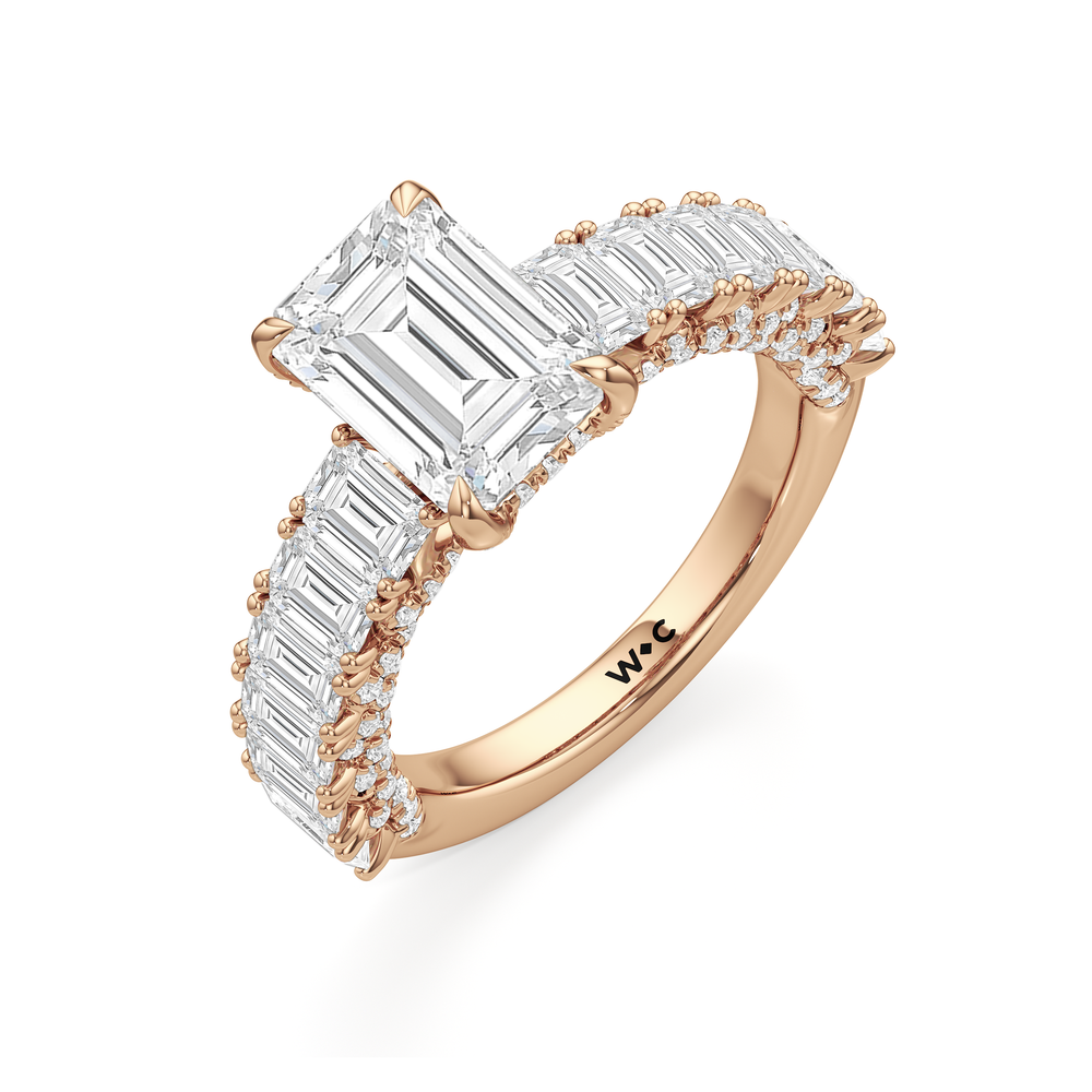 The Roosevelt Emerald Ring with Emerald Cut Diamond in 14KT Rose Gold view 7
