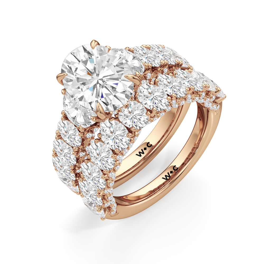 The Roosevelt Three Stone Diamond Wedding Band with 18KT Rose Gold Cut Diamond in 14KT Rose Gold view 4
