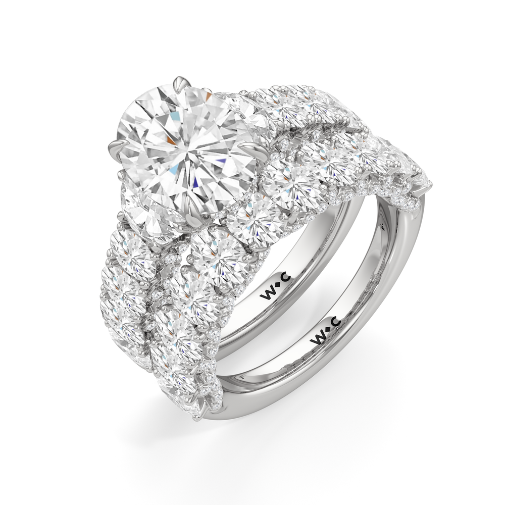 The Roosevelt Three Stone Diamond Wedding Band with Platinum Cut Diamond in 14KT Platinum view 4
