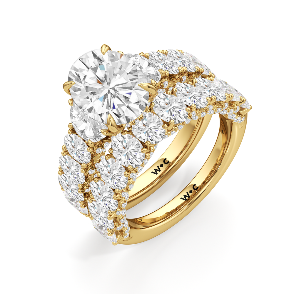 The Roosevelt Three Stone Diamond Wedding Band with 18KT Yellow Gold Cut Diamond in 14KT Yellow Gold view 4
