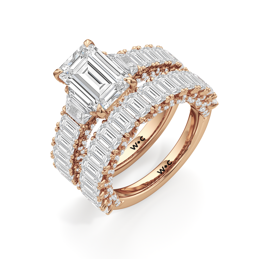 The Roosevelt Three Stone Trapezoid Diamond Wedding Band with 18KT Rose Gold Cut Diamond in 14KT Rose Gold view 4
