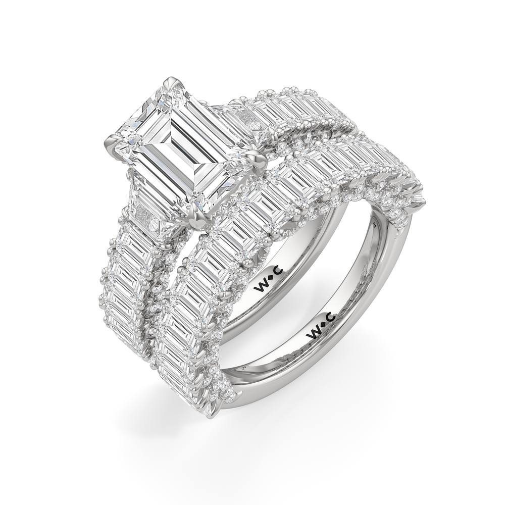 The Roosevelt Three Stone Trapezoid Ring with Radiant Cut Diamond in 14KT Rose Gold view 5
