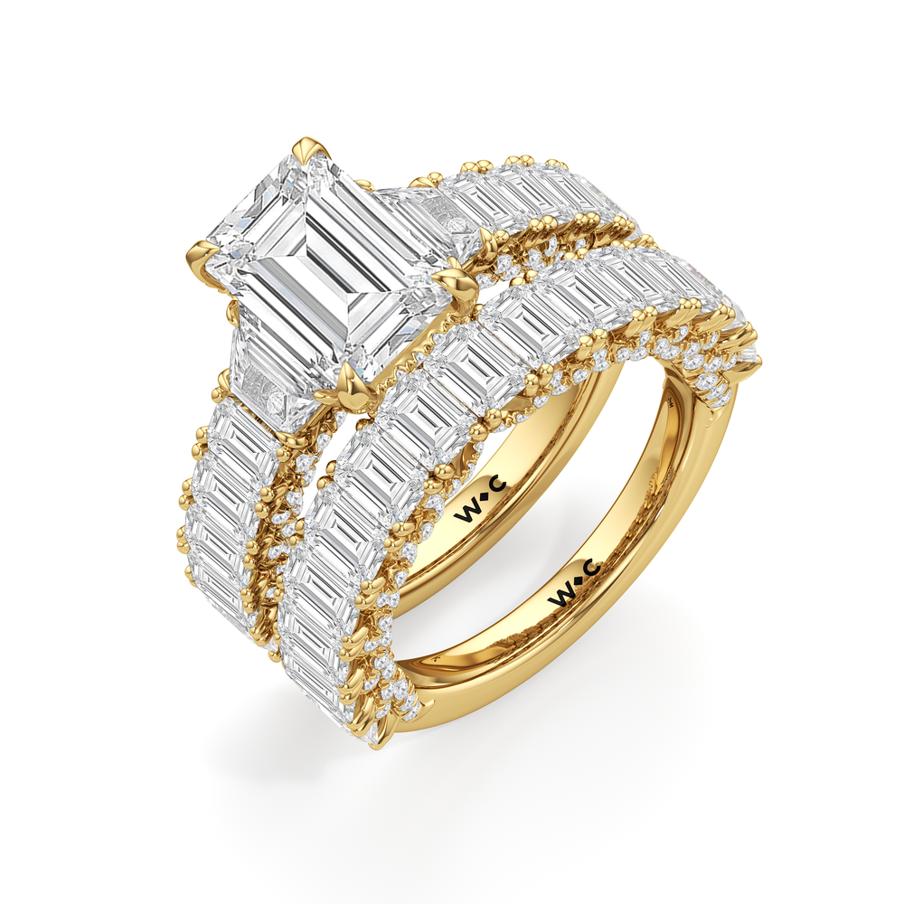 The Roosevelt Three Stone Trapezoid Ring with Radiant Cut Diamond in 14KT Rose Gold view 6
