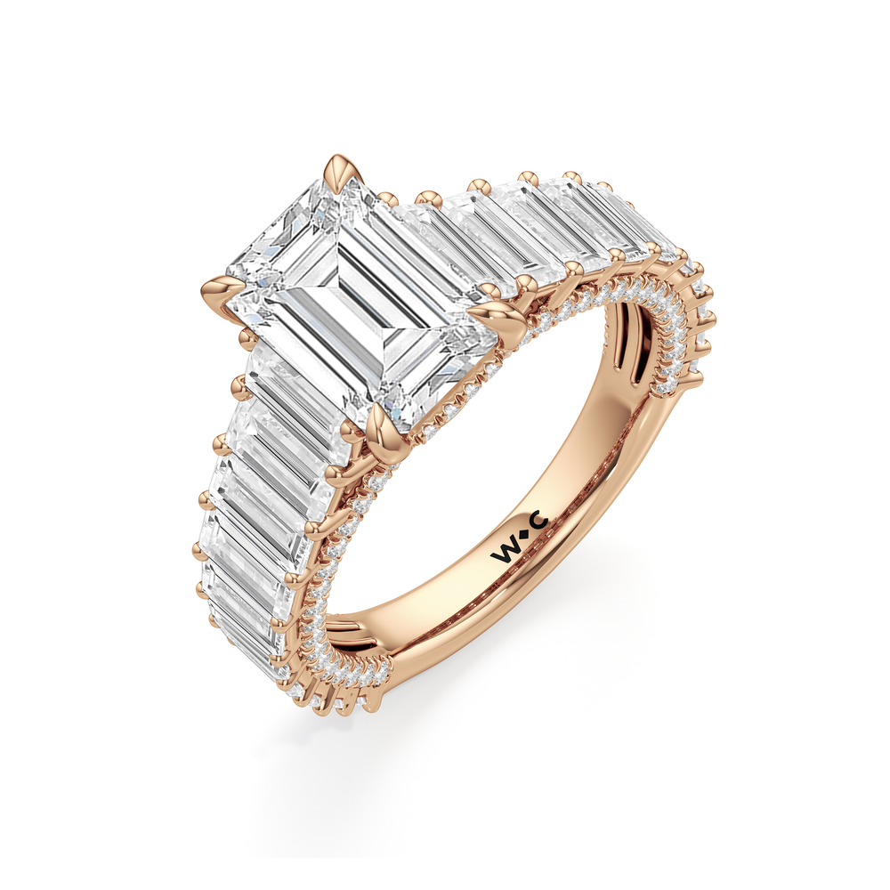 The Lauren Ring with Emerald Cut Diamond in 14KT Rose Gold view 4
