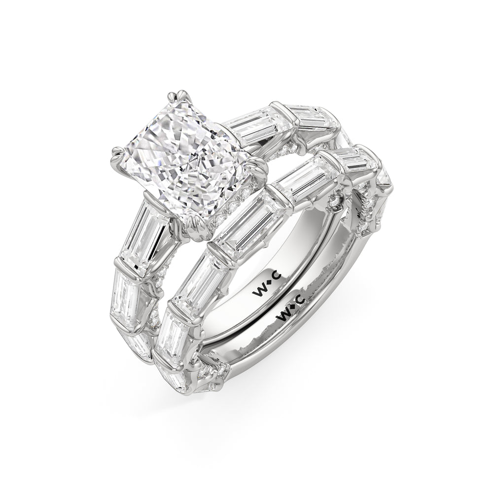 The Esme Diamond Wedding Band with Platinum Cut Diamond in 14KT Platinum view 3
