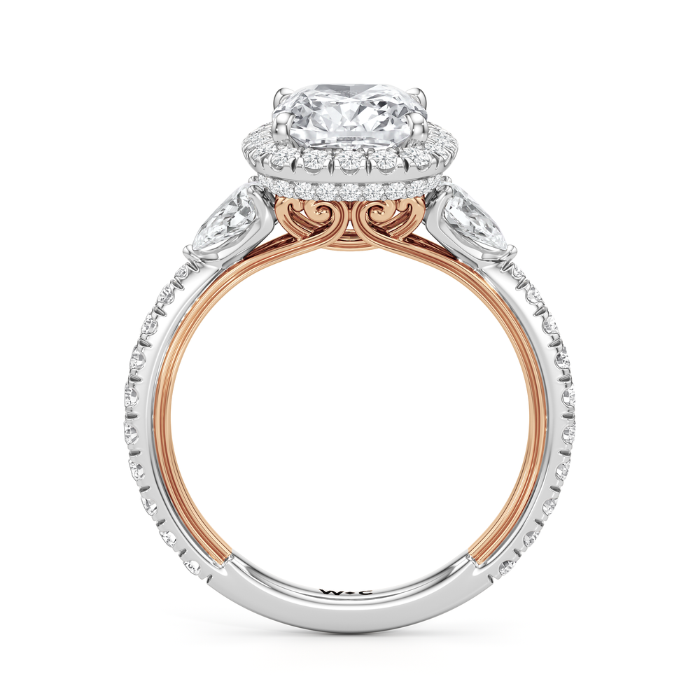 The Royale Ring with Elongated Cushion Cut Diamond in 14KT White & Rose Gold view 6
