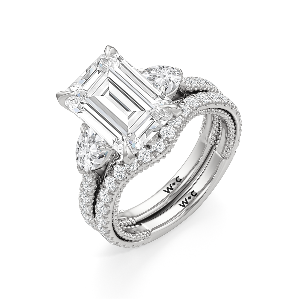 The W Summit Diamond Wedding Band with Platinum Cut Diamond in 14KT Platinum view 6

