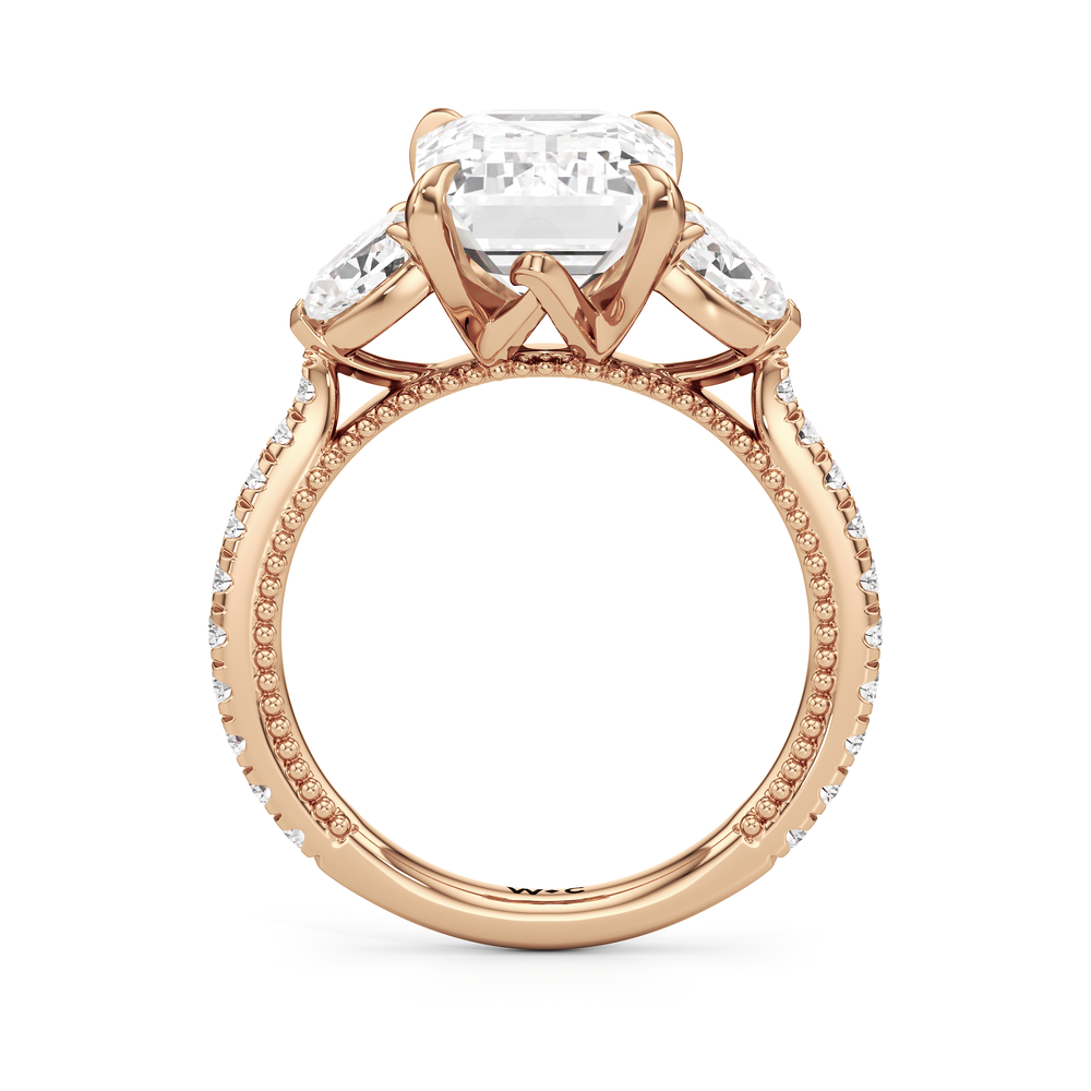 The W Summit Engagement Ring with Emerald Cut Diamond in 14KT Rose Gold view 6
