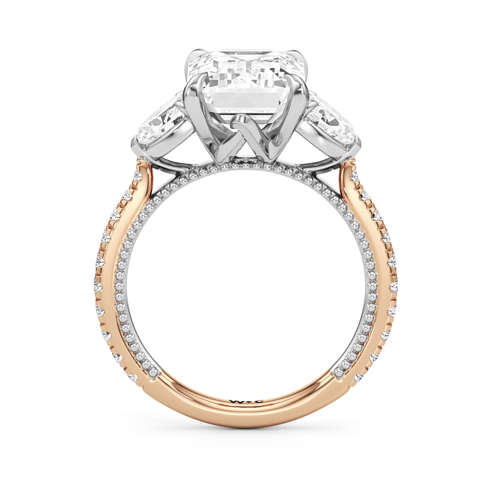 The W Summit Engagement Ring with Emerald Cut Diamond in 14KT Rose Gold & Platinum view 6

