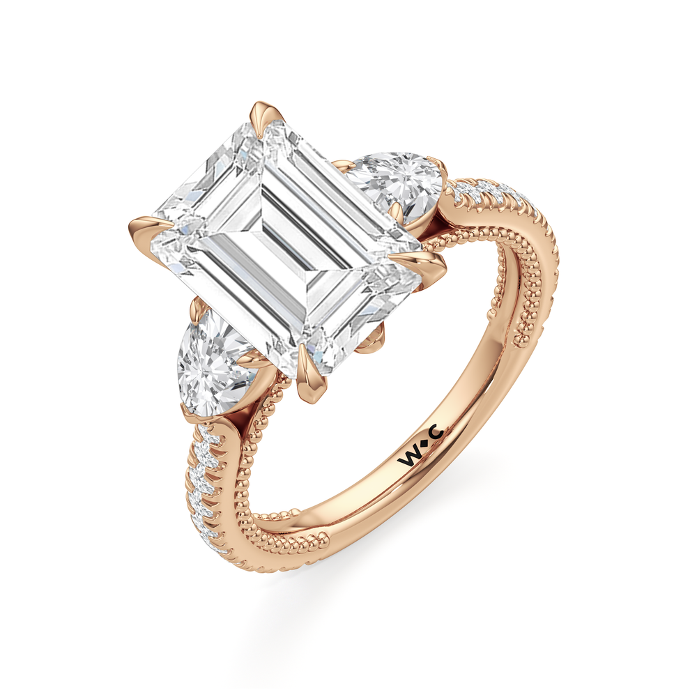 The W Summit Engagement Ring with Emerald Cut Diamond in 14KT Rose Gold view 7
