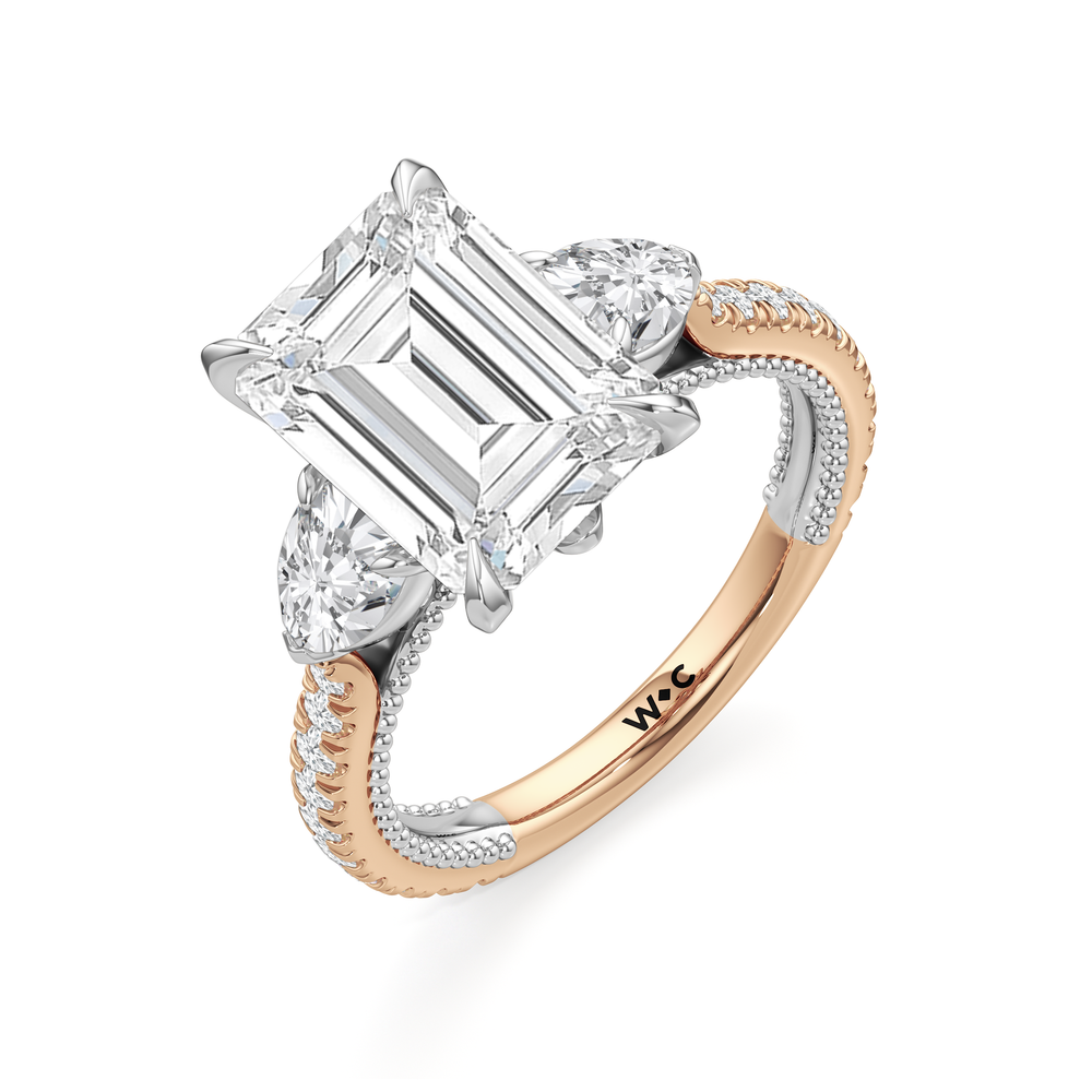 The W Summit Engagement Ring with Emerald Cut Diamond in 14KT Rose Gold & Platinum view 7
