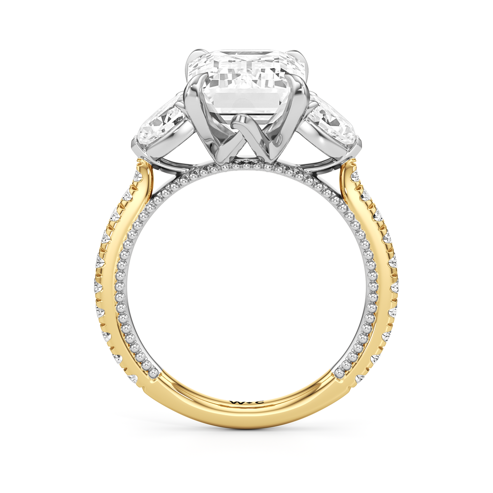 The W Summit Engagement Ring with Emerald Cut Diamond in 14KT Yellow Gold & Platinum view 6
