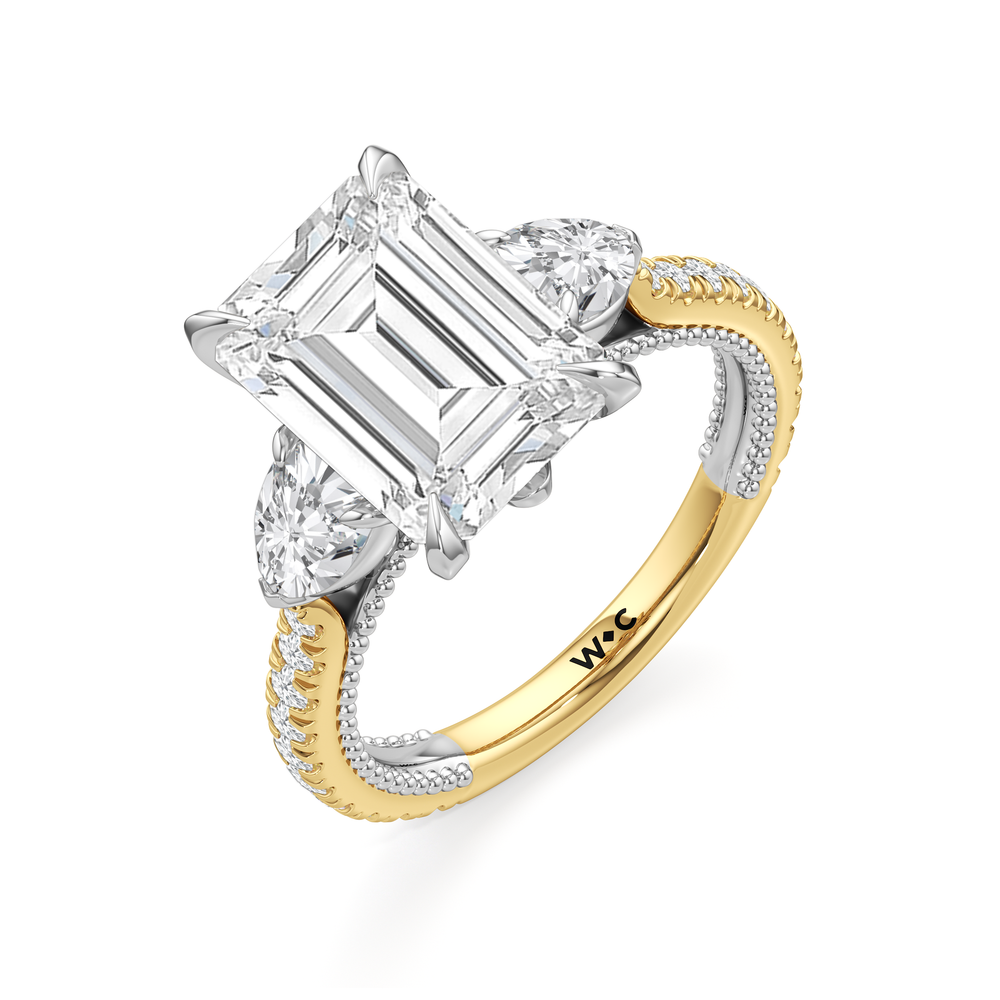 The W Summit Engagement Ring with Emerald Cut Diamond in 14KT Yellow Gold & Platinum view 7

