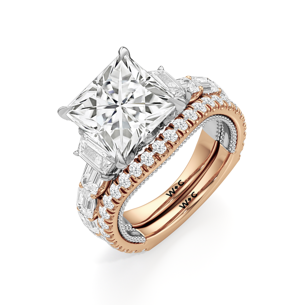 The W Zenith Engagement Ring with Cushion Cut Diamond in 14KT Rose Gold & Platinum view 7

