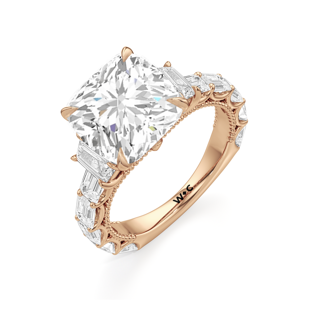 The W Zenith Engagement Ring with Cushion Cut Diamond in 14KT Rose Gold view 6

