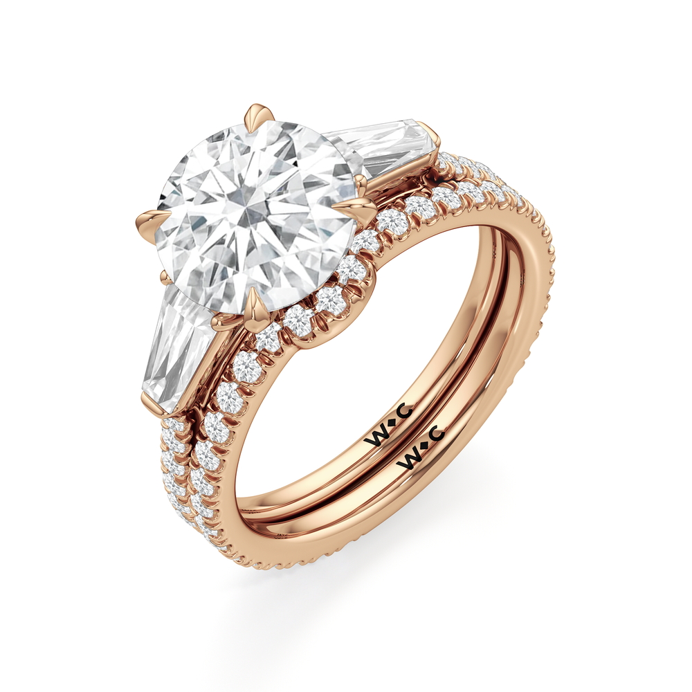 The W Horizon Diamond Wedding Band with 18KT Rose Gold Cut Diamond in 14KT Rose Gold view 6
