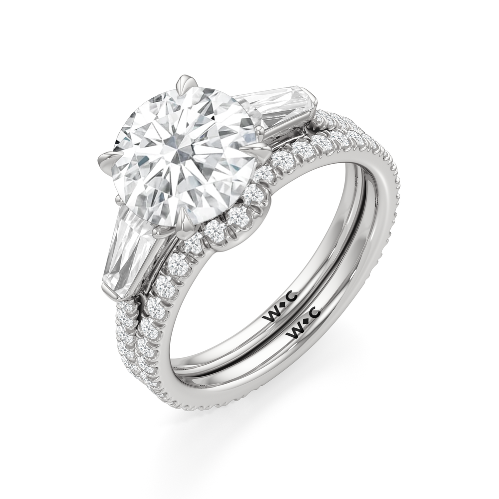 The W Horizon Diamond Wedding Band with Platinum Cut Diamond in 14KT Platinum view 6

