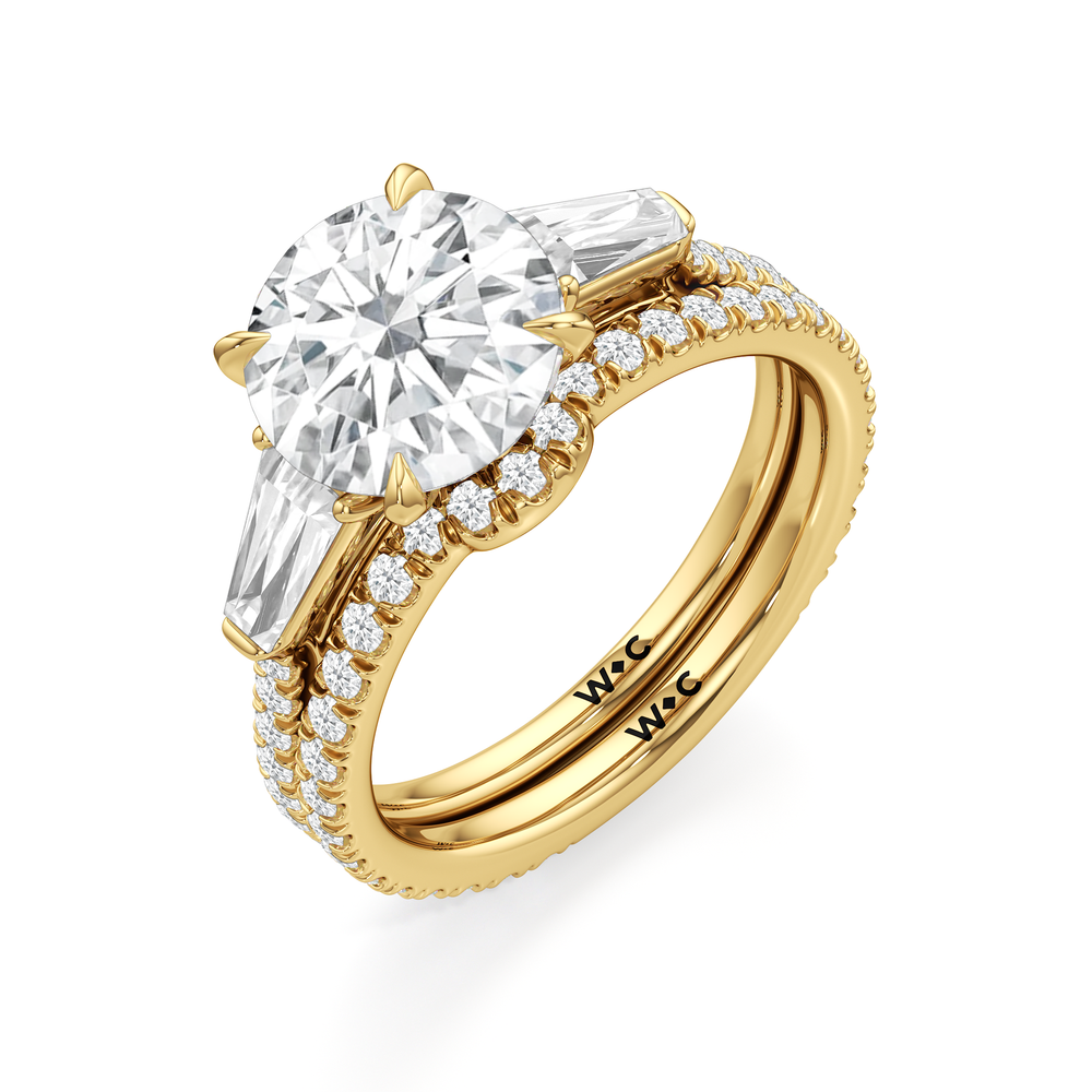 The W Horizon Diamond Wedding Band with 18KT Yellow Gold Cut Diamond in 14KT Yellow Gold view 6
