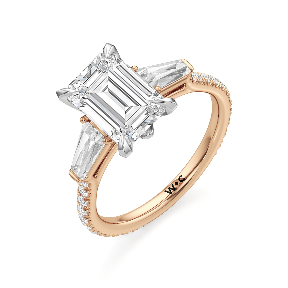 The W Horizon Engagement Ring with Emerald Cut Diamond in 14KT Rose Gold & Platinum view 6

