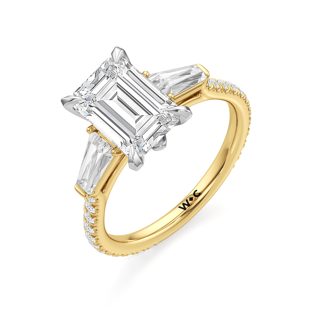 The W Horizon Engagement Ring with Emerald Cut Diamond in 14KT Yellow Gold & Platinum view 6
