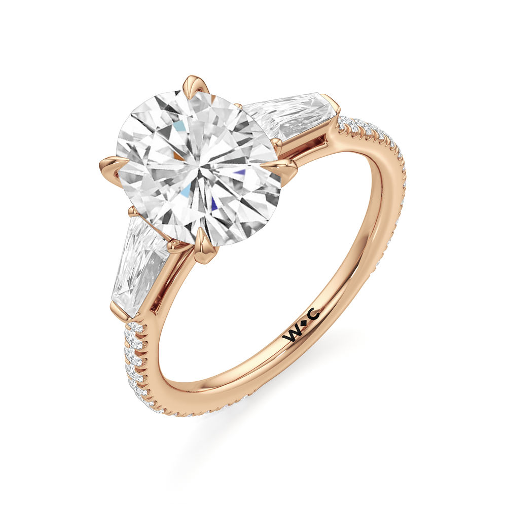 The W Horizon Engagement Ring with Oval Cut Diamond in 14KT Rose Gold view 6
