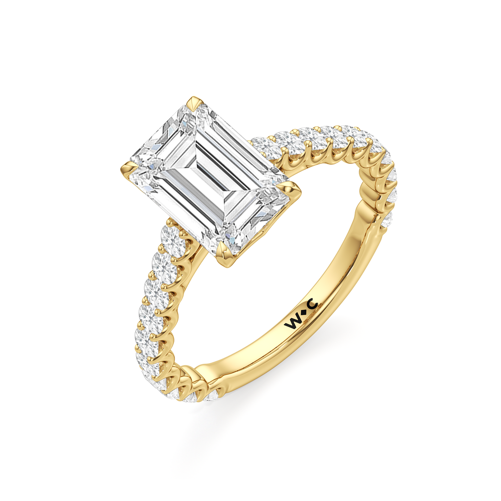 The Tulip Lightline Ring with Emerald Cut Diamond in 14KT Yellow Gold view 3
