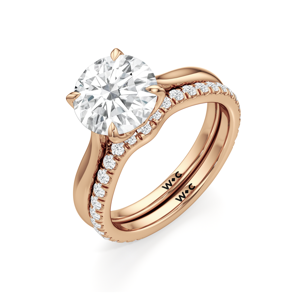 The Tulip Whisper Diamond Wedding Band with 18KT Rose Gold Cut Diamond in 14KT Rose Gold view 3
