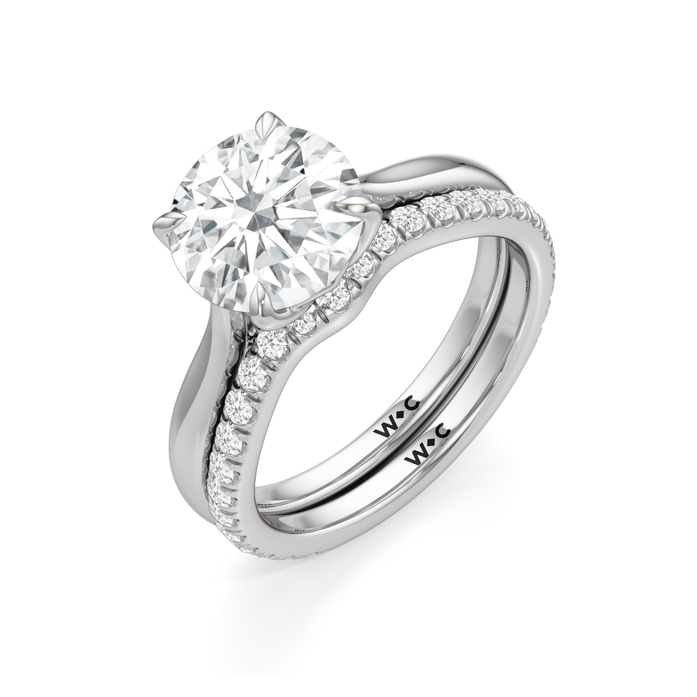 The Tulip Whisper Diamond Wedding Band with Platinum Cut Diamond in 14KT Platinum view 3
