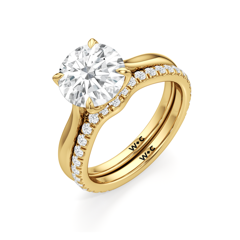 The Tulip Whisper Diamond Wedding Band with 18KT Yellow Gold Cut Diamond in 14KT Yellow Gold view 3
