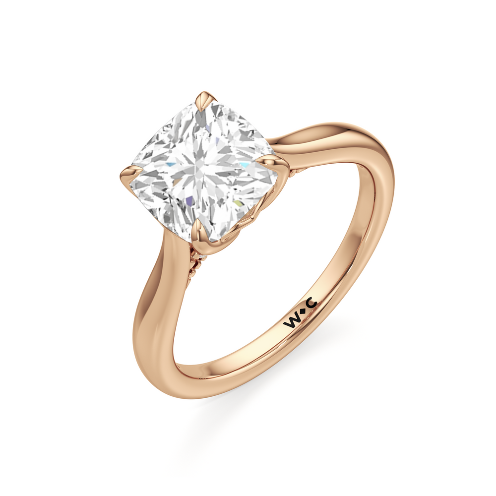 The Tulip Whisper Ring with Cushion Cut Diamond in 14KT Rose Gold view 5
