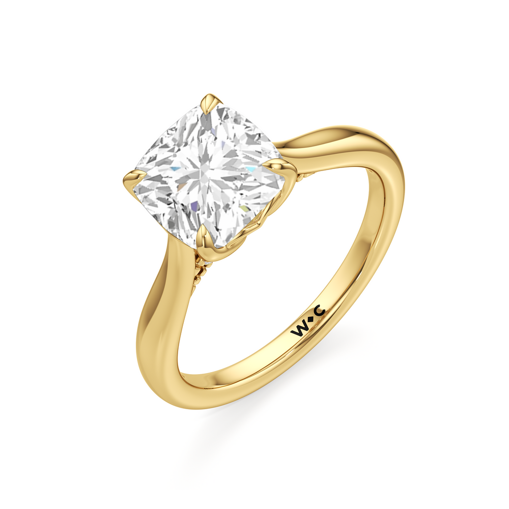 The Tulip Whisper Ring with Cushion Cut Diamond in 14KT Yellow Gold view 5
