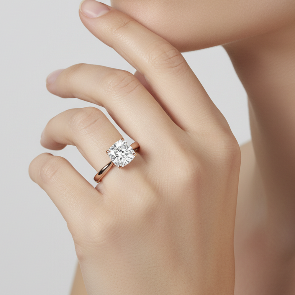The Tulip Whisper Ring with Cushion Cut Diamond in 14KT Platinum view 3
